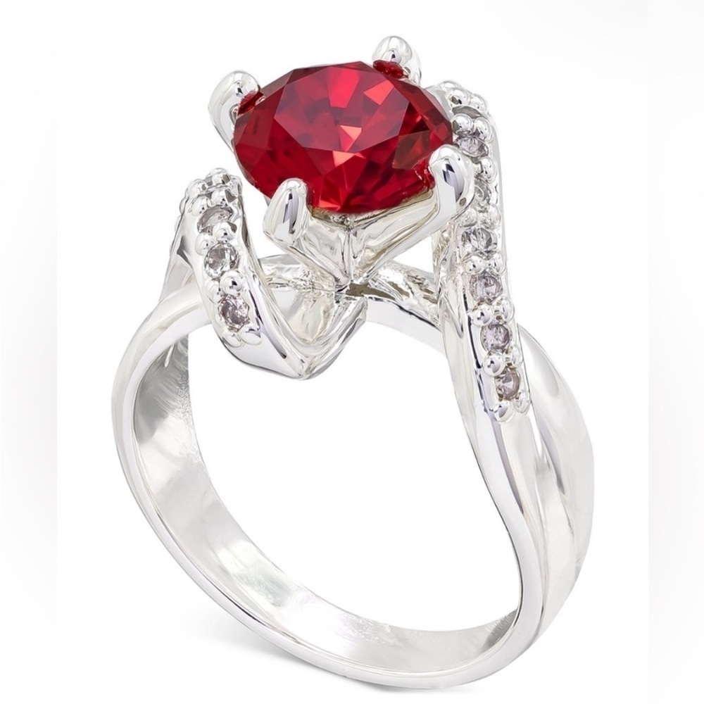 Charter club ring Silver-Tone Pavé & Color Crystal Solitaire Ring/size 6